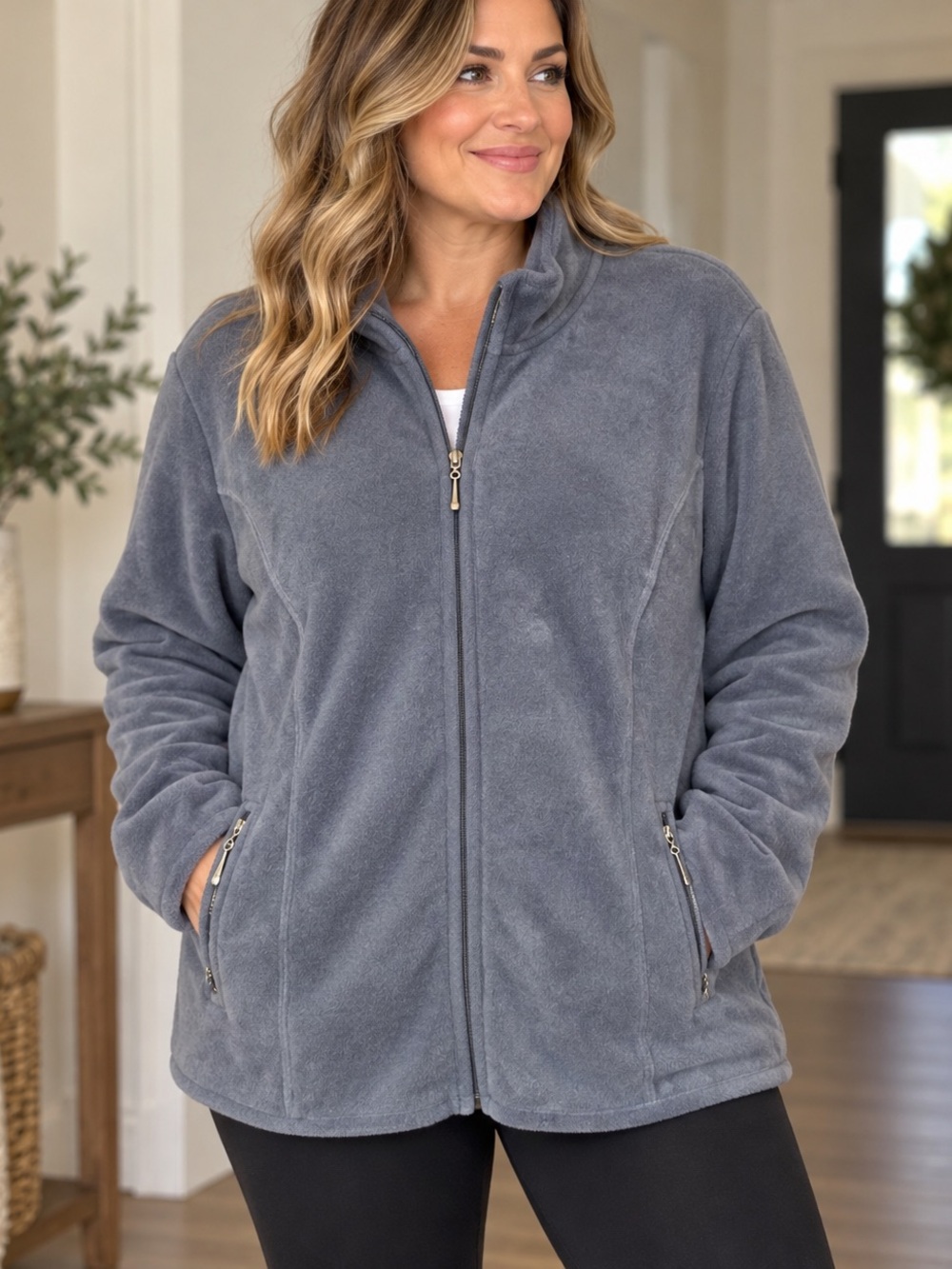 NWT Karen Scott Sport ZeroXposur Fleece Jacket Blue 1X Full Zip